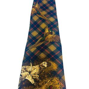Vintage Robert Talbott Sporting Pheasant Hunting Dogs Game Wildlife Tie Plaid
